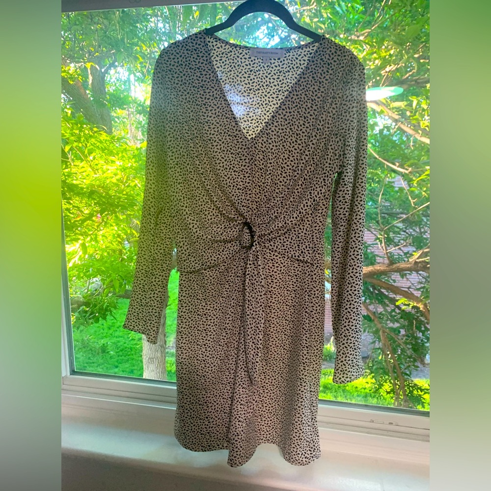 Printed belted long sleeve light weight dress